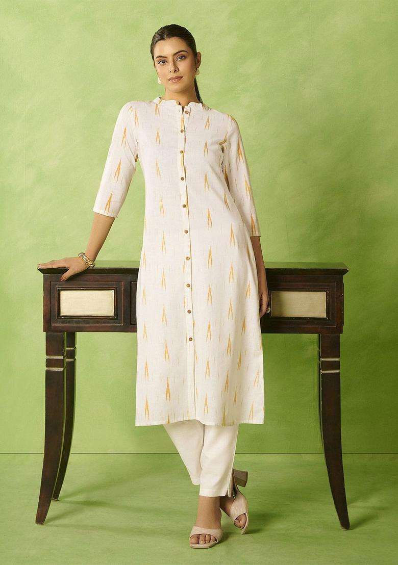 White  Cotton Kurta - Indya