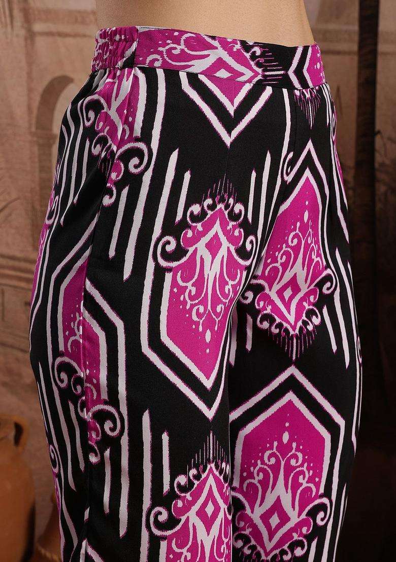 Black Printed Polyester Kurta Set - Indya