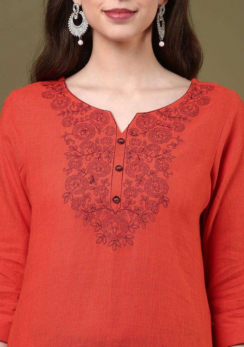 Orange  Cotton Kurta - Indya