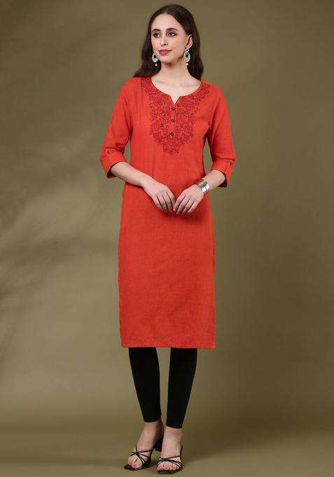 Orange  Cotton Kurta