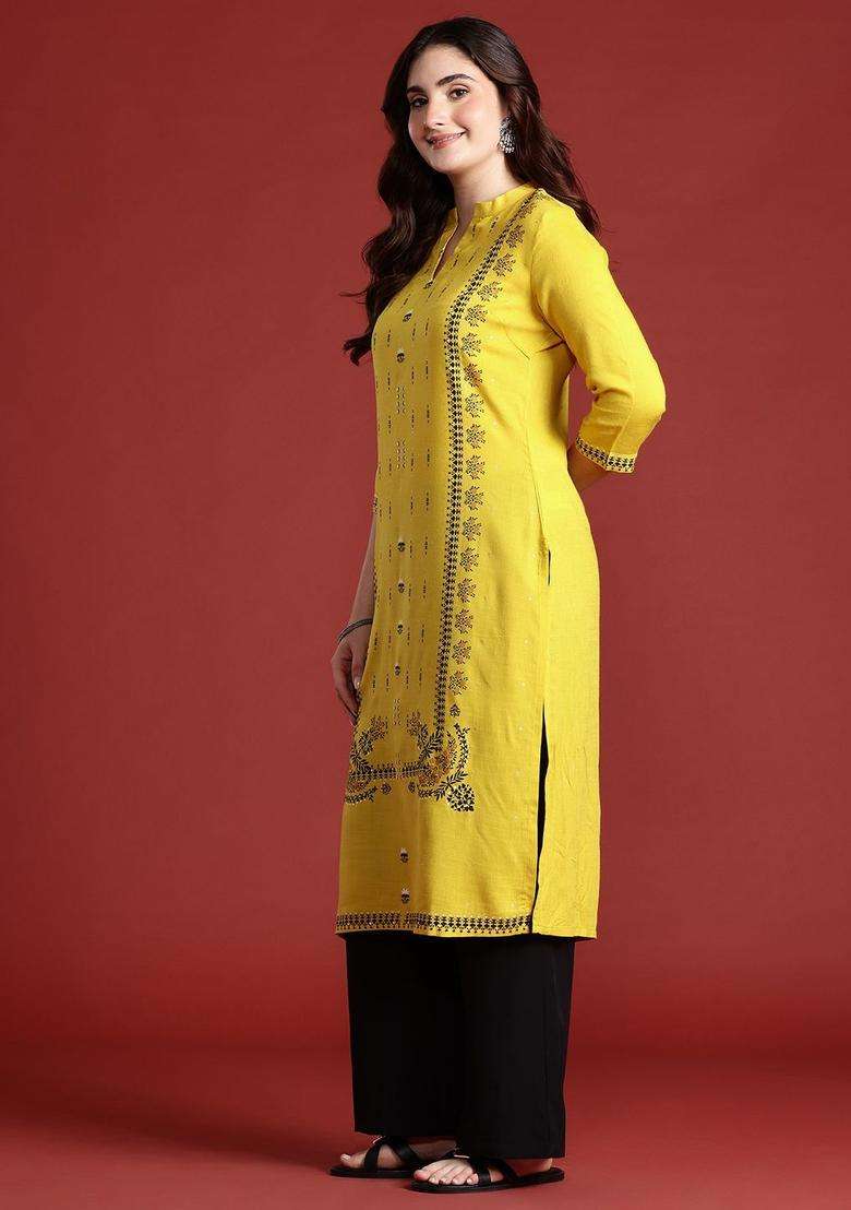Yellow  Blended Kurta - Indya