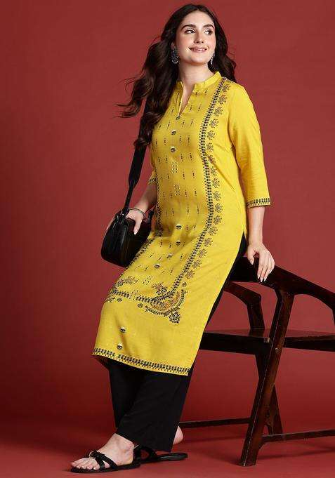 Yellow  Blended Kurta