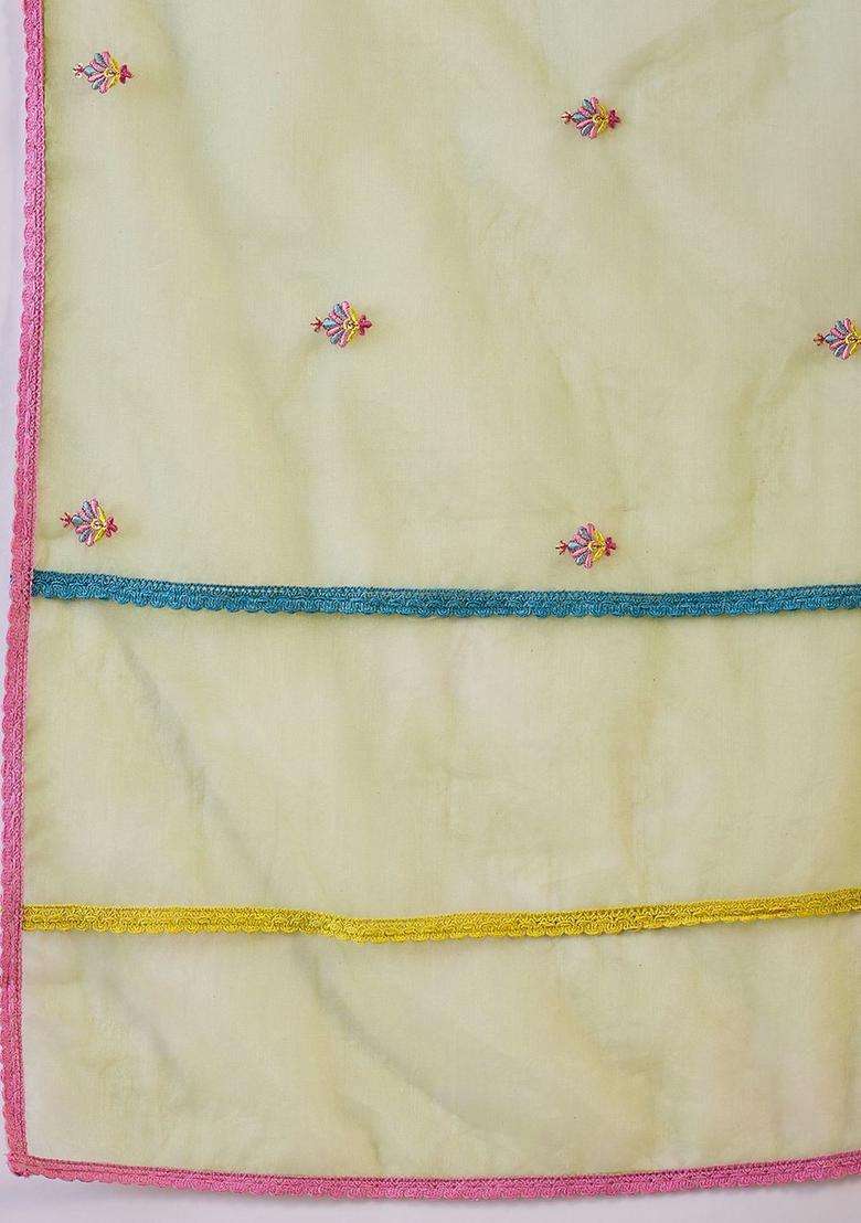 Green Embroidered Silk Kurta Set - Indya