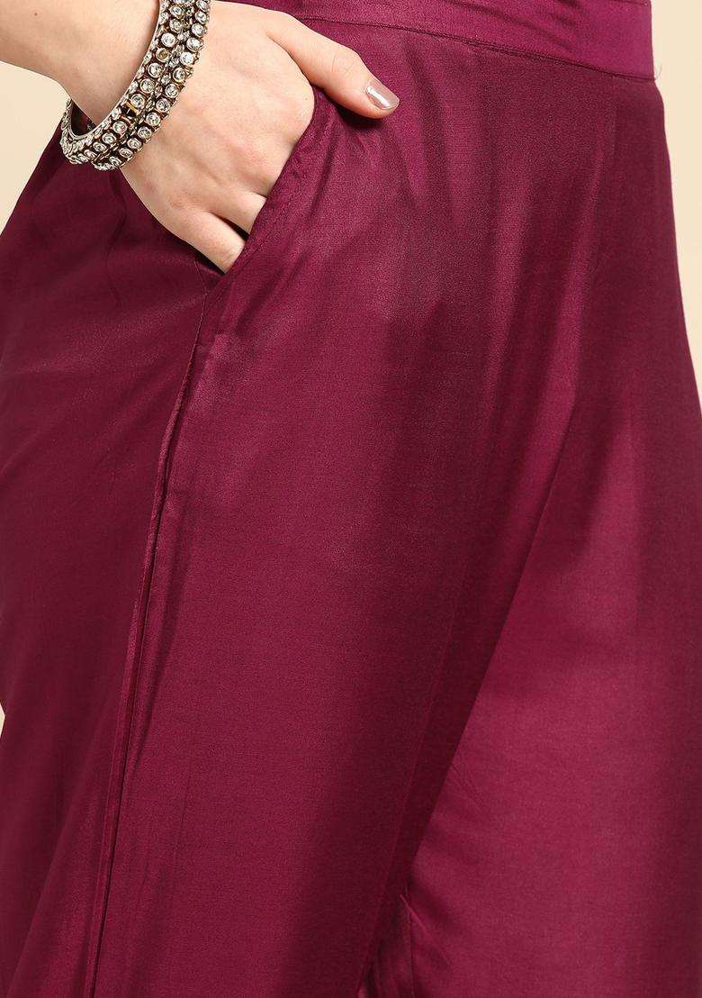 Purple Embroidered Silk Blend Kurta Set - Indya