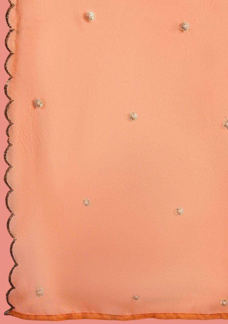 Orange Embroidered Silk Blend Kurta Set - Indya