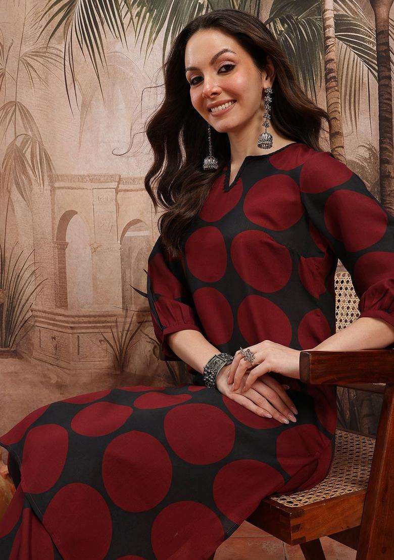 Black Printed Polyester Kurta Set - Indya