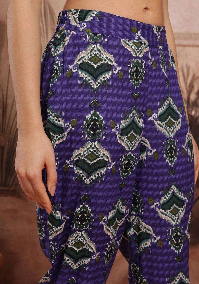 Purple Printed Cotton Kurta Set - Indya