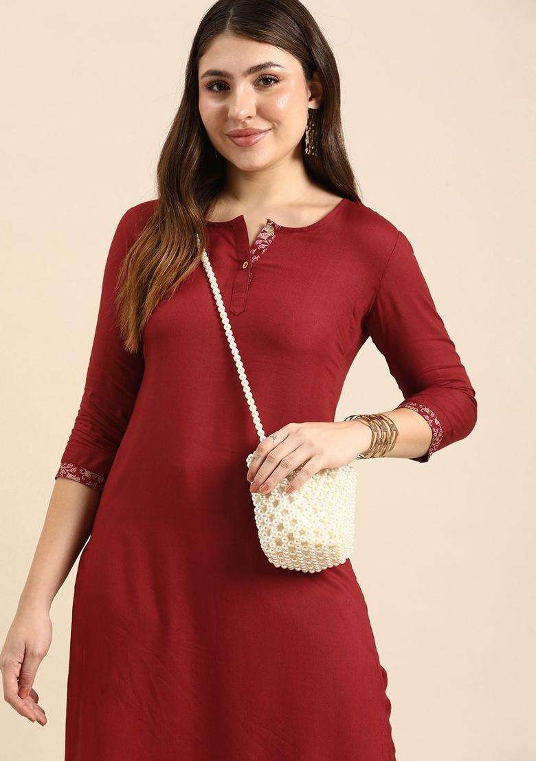 Maroon Solid Viscose Kurta Set - Indya