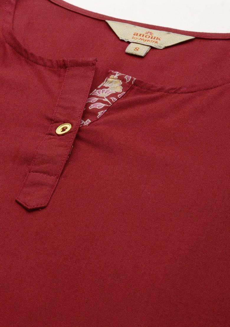 Maroon Solid Viscose Kurta Set - Indya