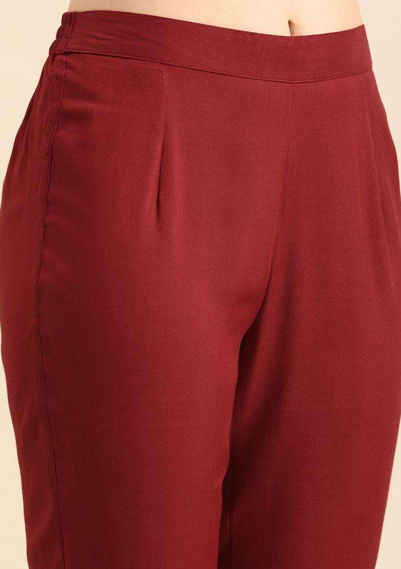 Maroon Solid Viscose Kurta Set - Indya