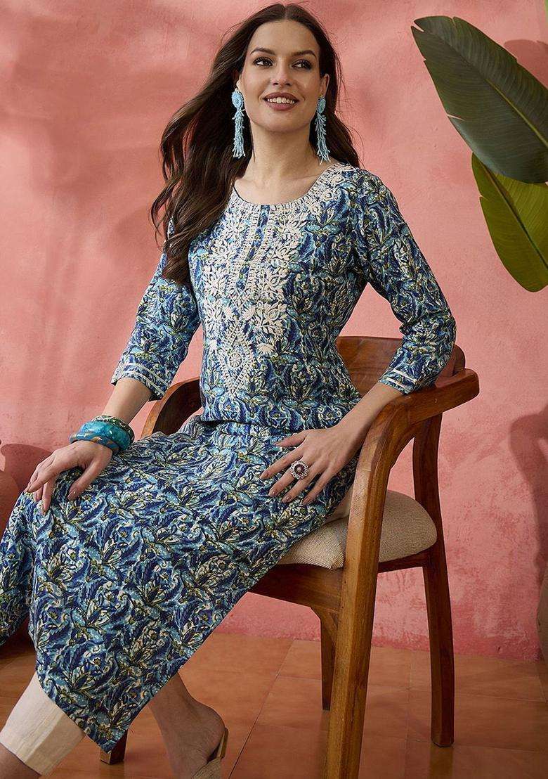 Blue  Blended Kurta - Indya