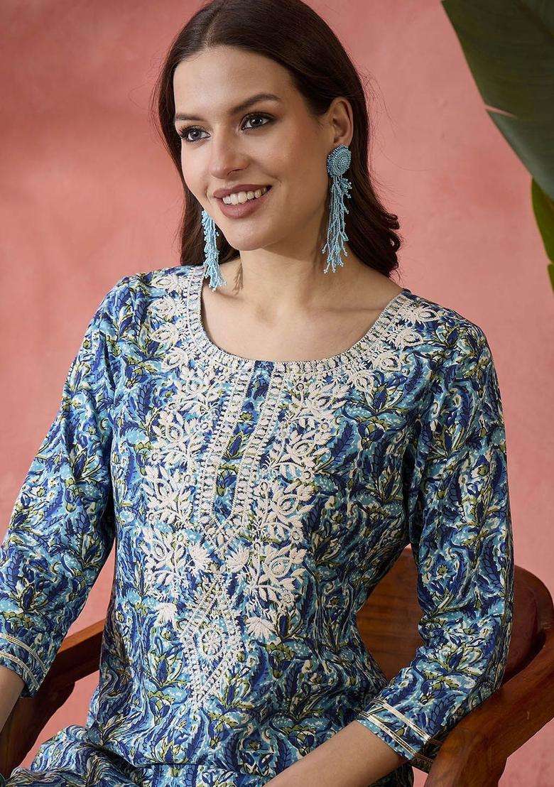 Blue  Blended Kurta - Indya