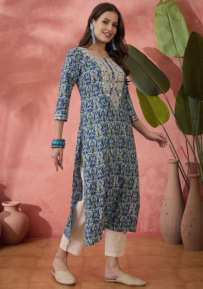 Blue  Blended Kurta - Indya