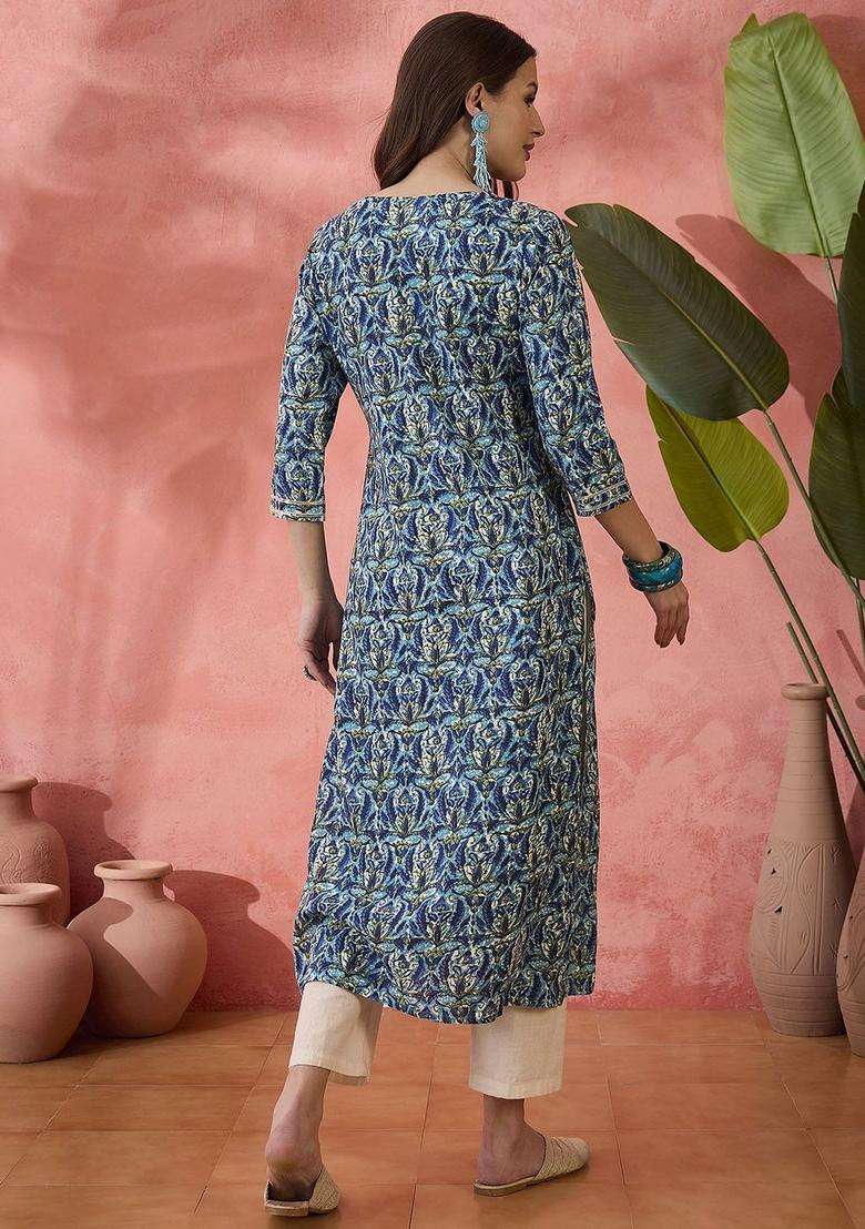 Blue  Blended Kurta - Indya
