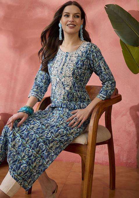 Blue  Blended Kurta