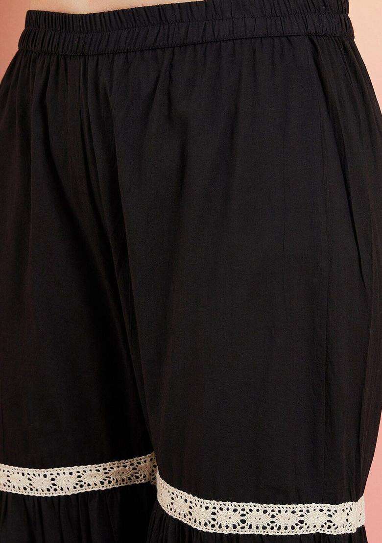 Black Printed Cotton Anarkali Set - Indya