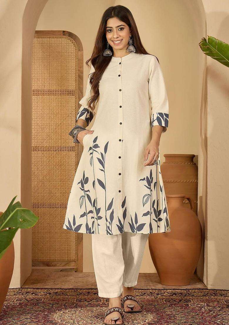 Off White  Blended Kurta - Indya