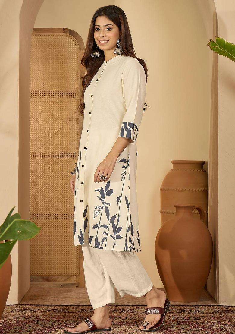 Off White  Blended Kurta - Indya