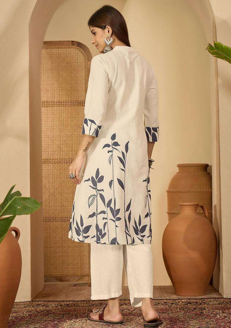 Off White  Blended Kurta - Indya