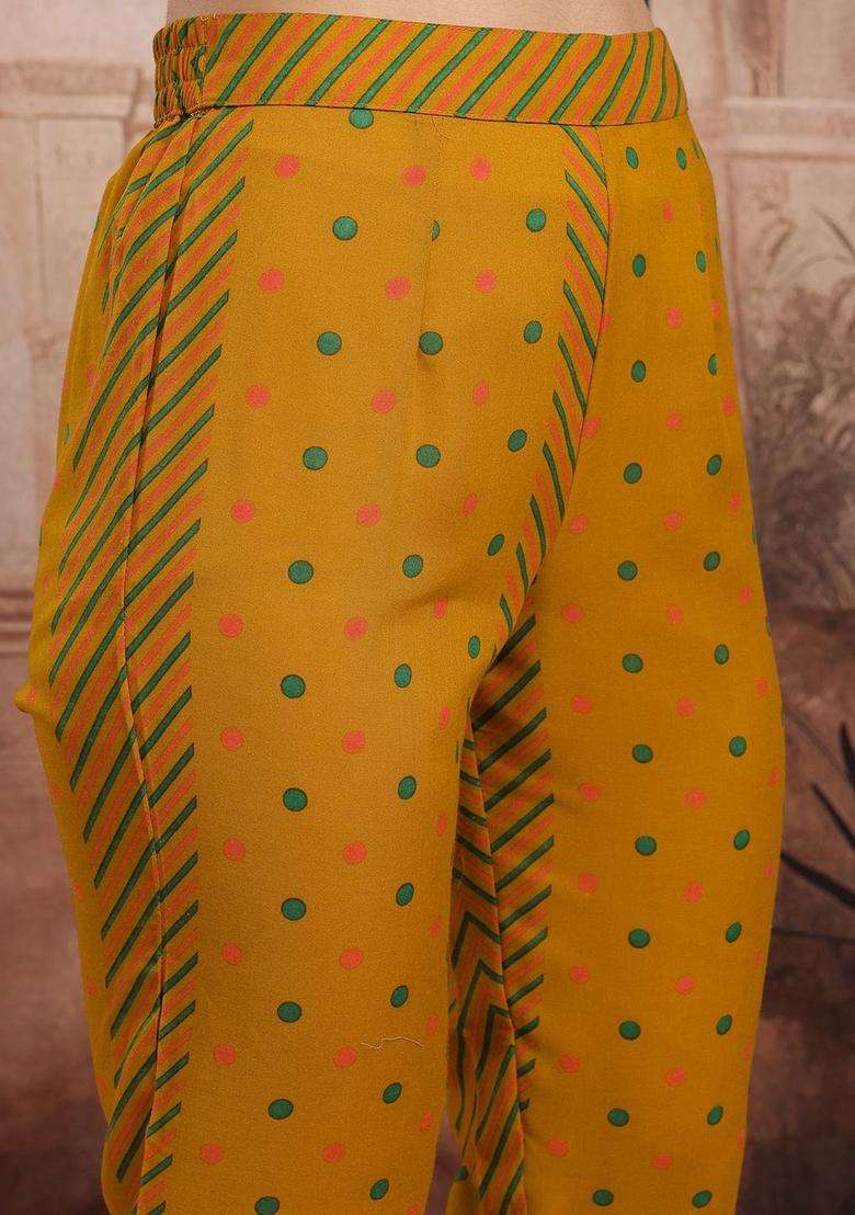 Mustard Printed Polyester Kurta Set - Indya