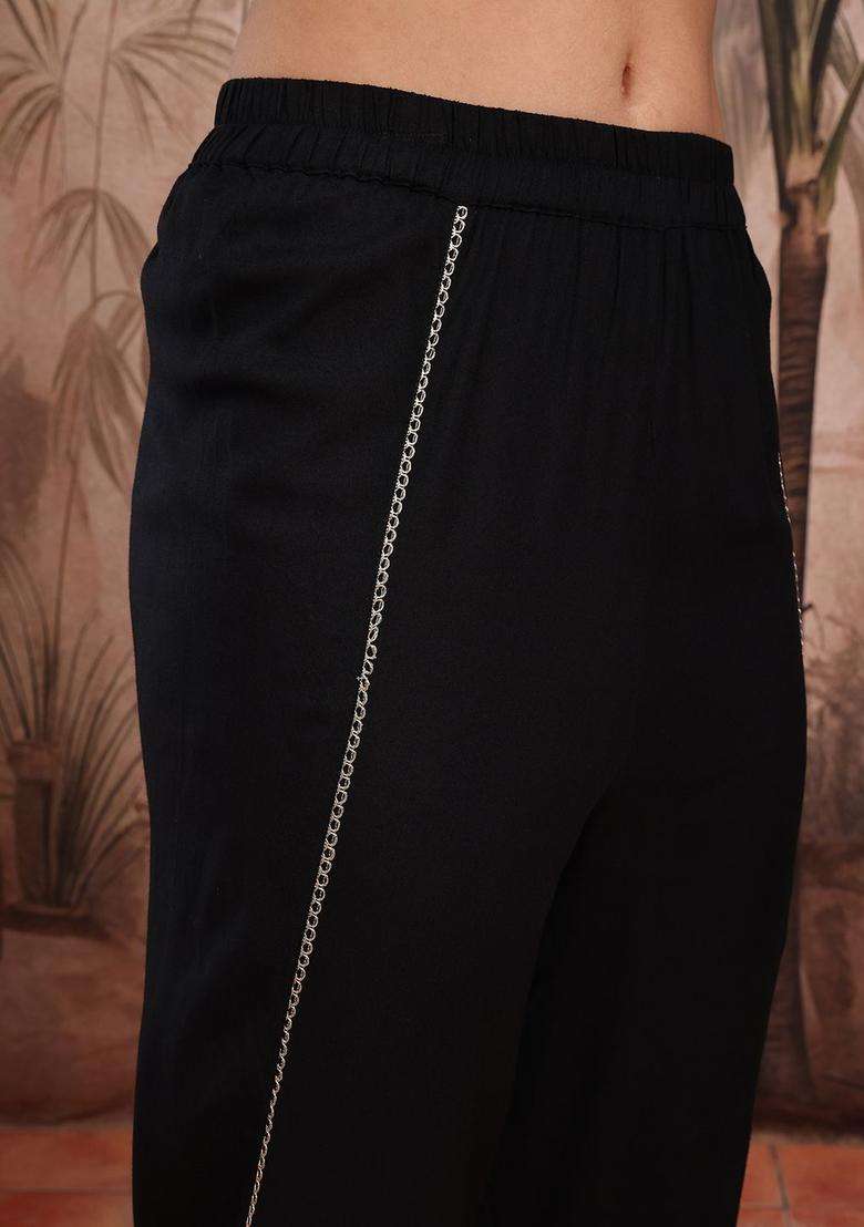 Black Embroidered Nylon Kurta Set - Indya