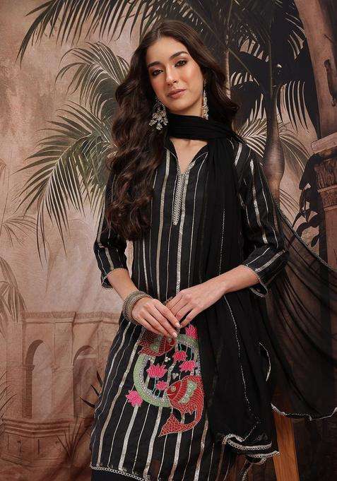 Black Embroidered Nylon Kurta Set