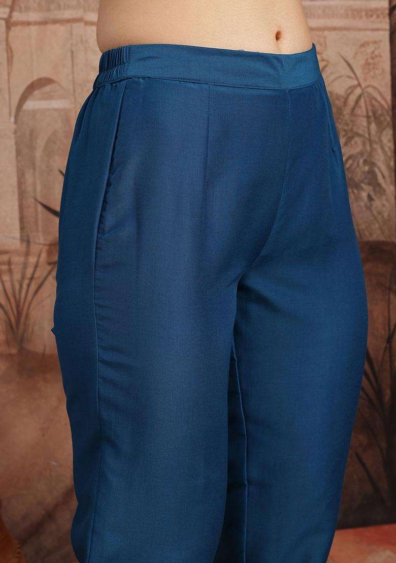 Blue Yoke Design Polyester Kurta Set - Indya