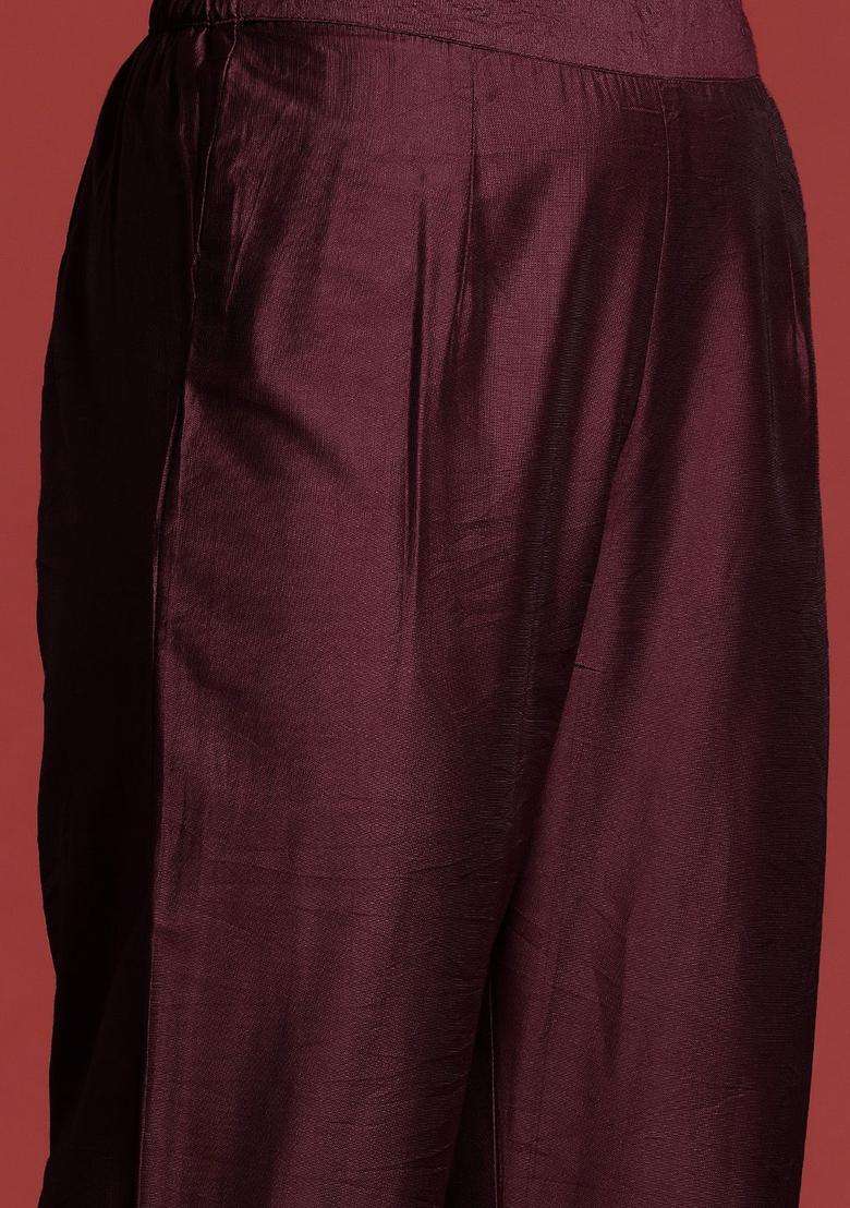Maroon Printed Polyester Kurta Set - Indya