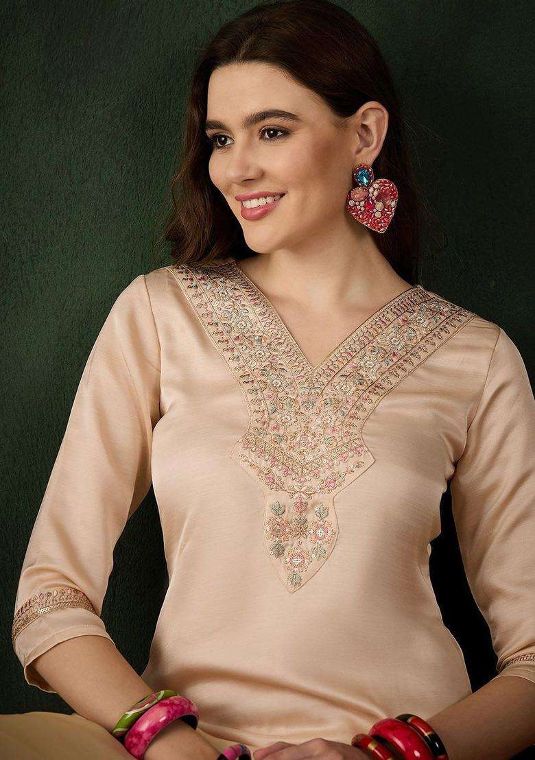 Pink Woven Design Silk Blend Kurta Set - Indya
