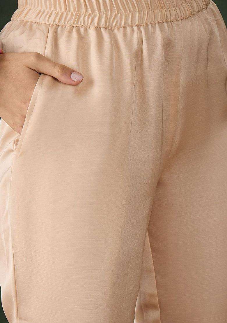 Pink Woven Design Silk Blend Kurta Set - Indya
