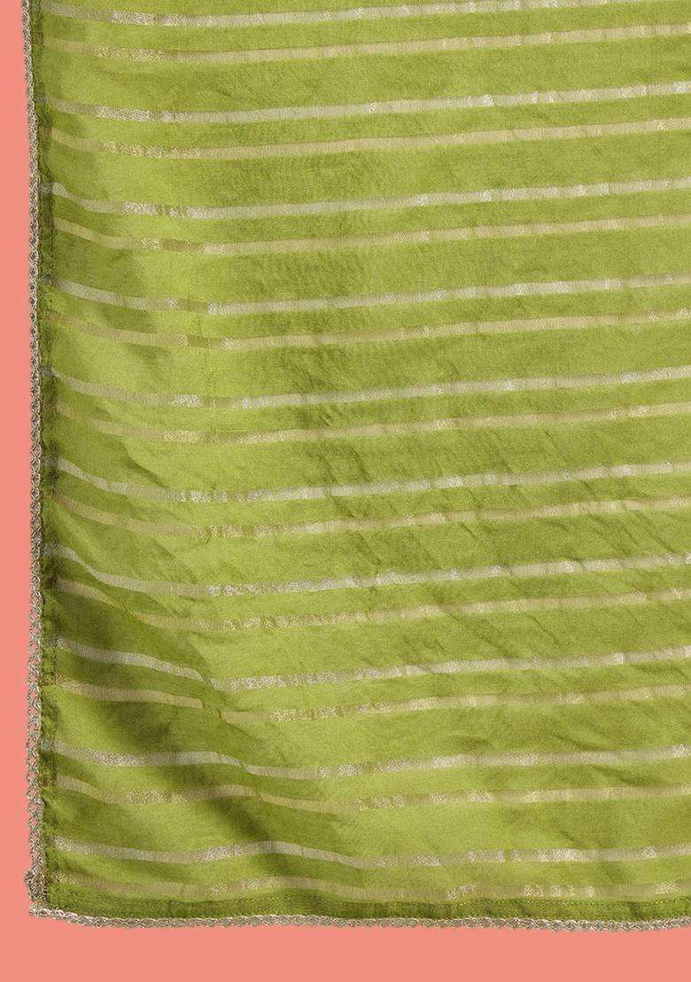 Lime Green Embroidered Silk Blend Kurta Set - Indya