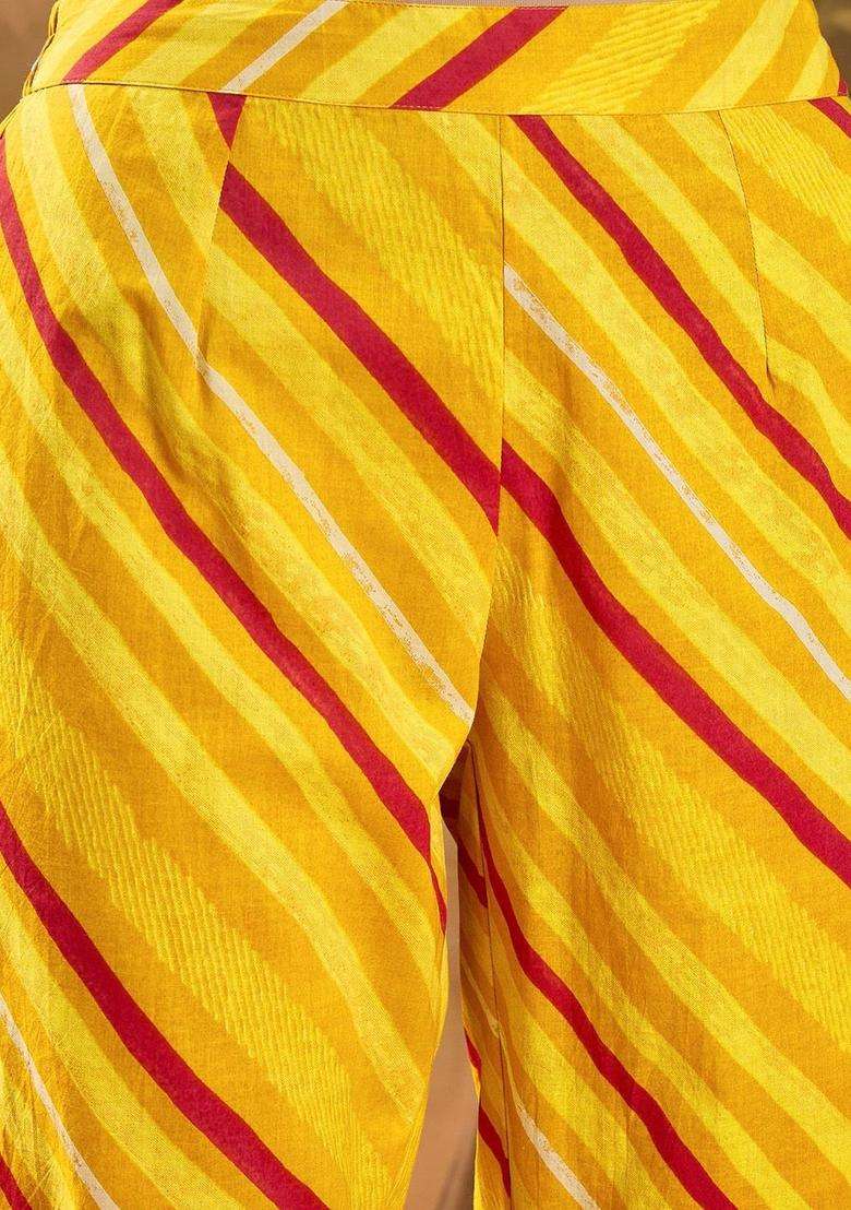 Yellow Printed Cotton Anarkali Set - Indya