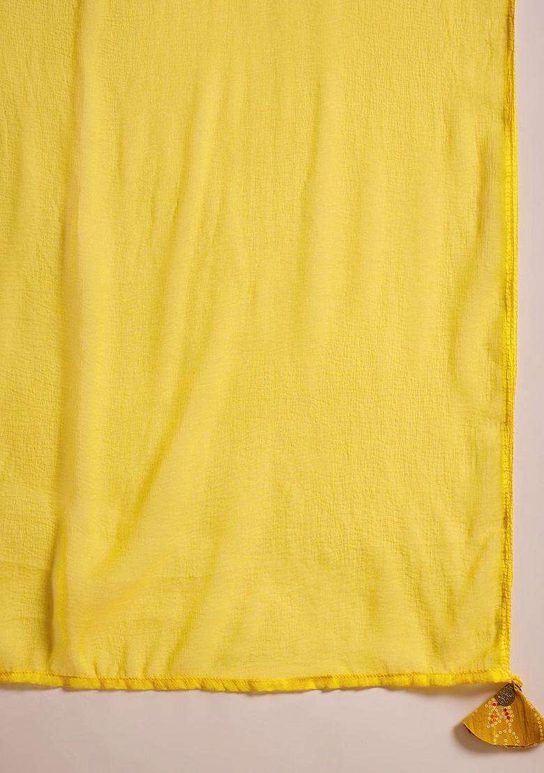 Yellow Printed Cotton Anarkali Set - Indya