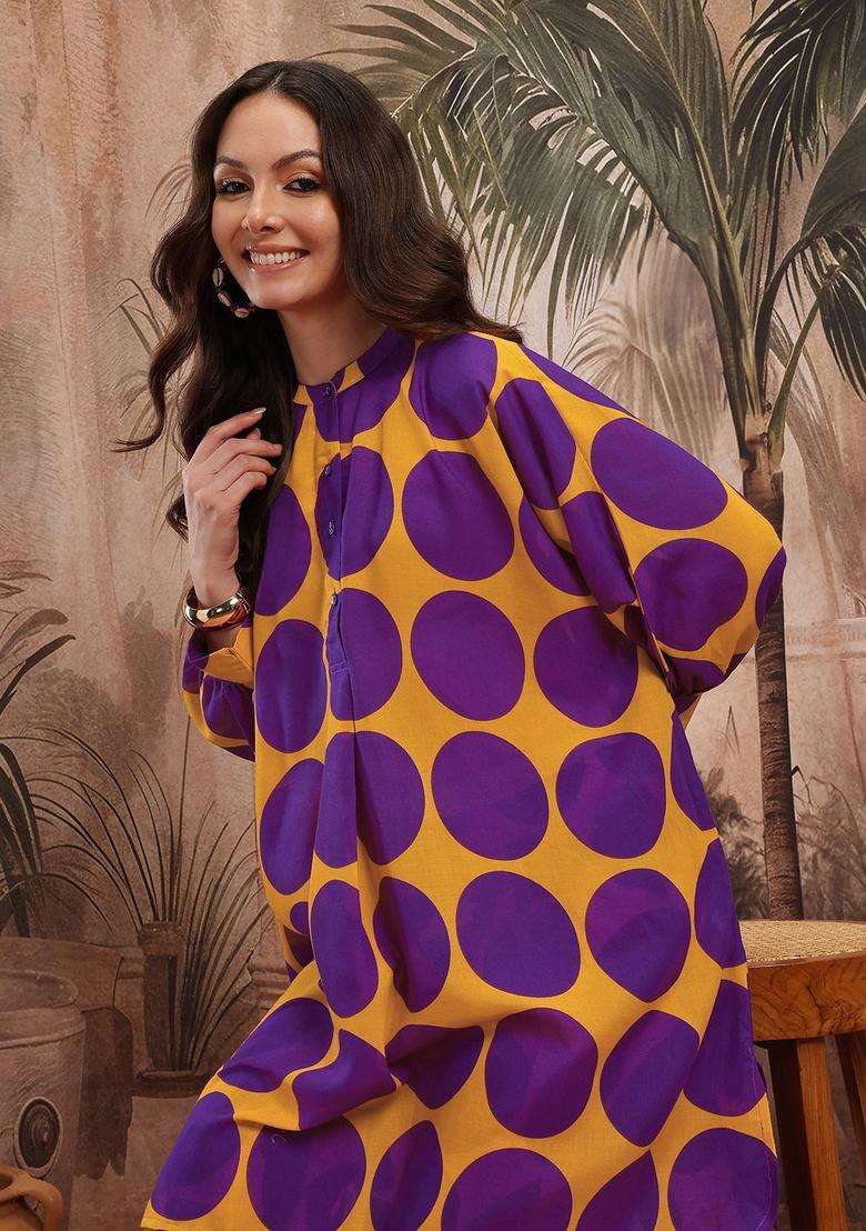 Purple Printed Polyester Kurta Set - Indya