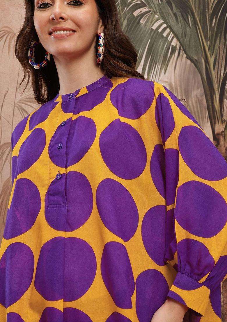 Purple Printed Polyester Kurta Set - Indya