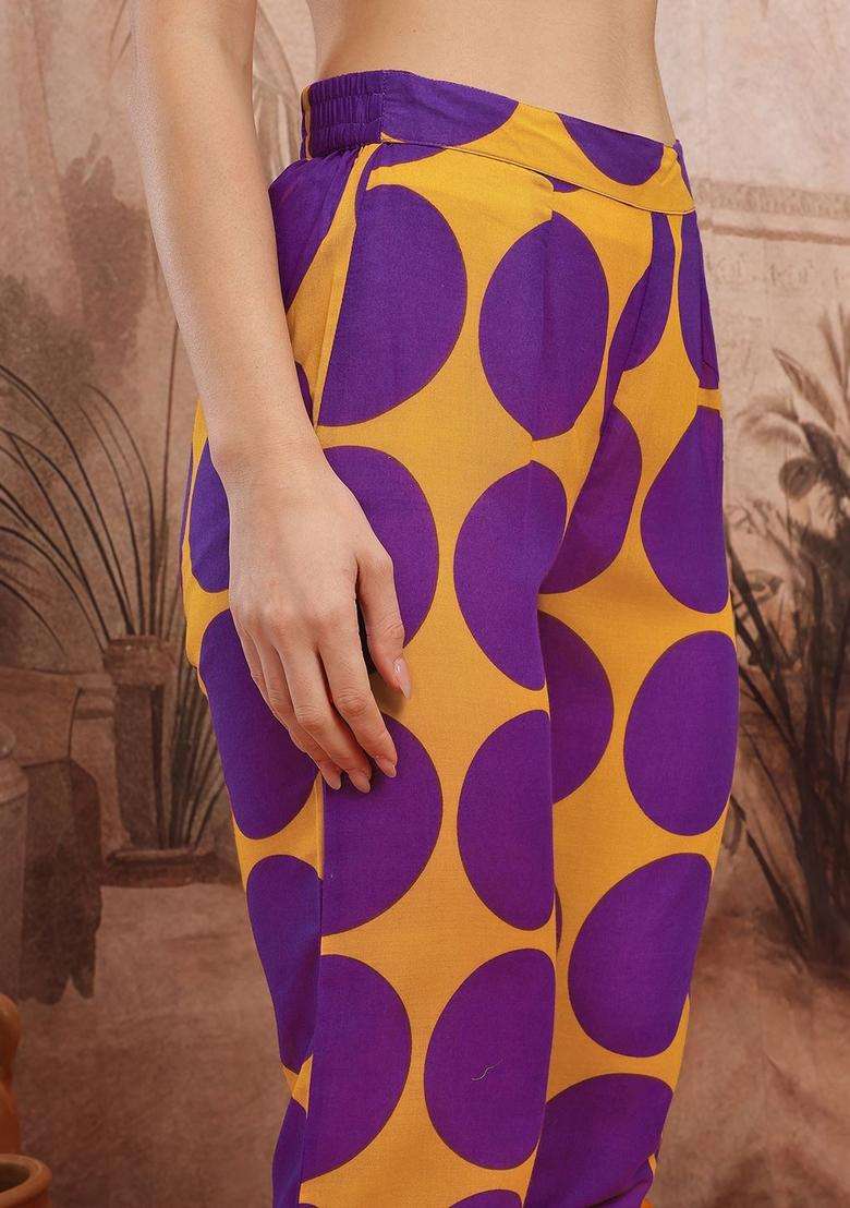 Purple Printed Polyester Kurta Set - Indya