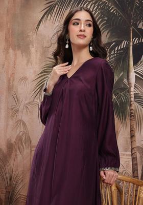 Purple Solid Cotton Kurta Set