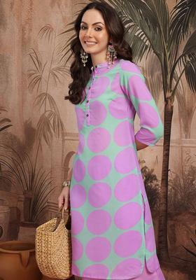Purple Printed Polyester Kurta Set