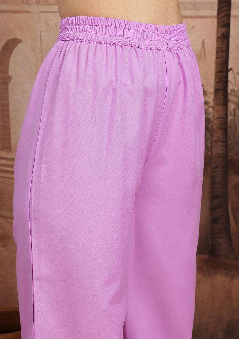 Purple Printed Polyester Kurta Set - Indya