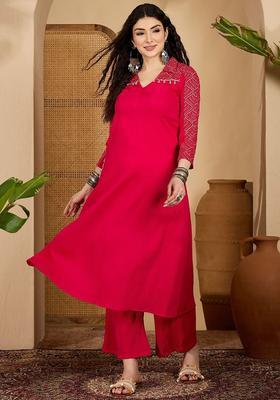 Pink Printed Crepe Kurta Set