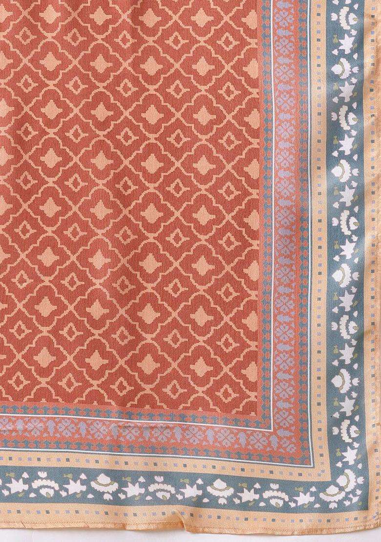 Rust Printed Polyester Kurta Set - Indya