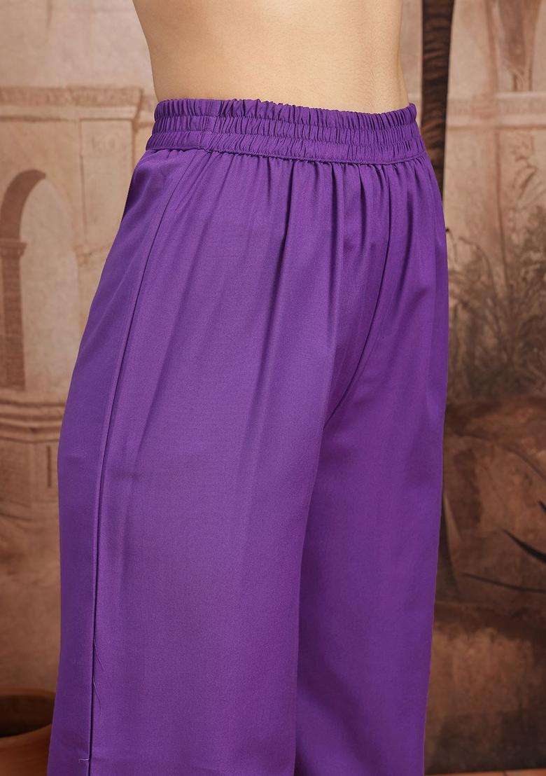 Purple Printed Polyester Kurta Set - Indya