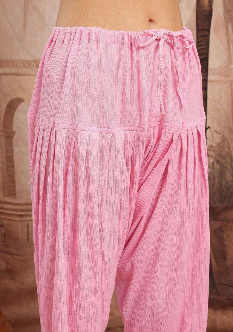 Pink Self Design Cotton Kurta Set - Indya