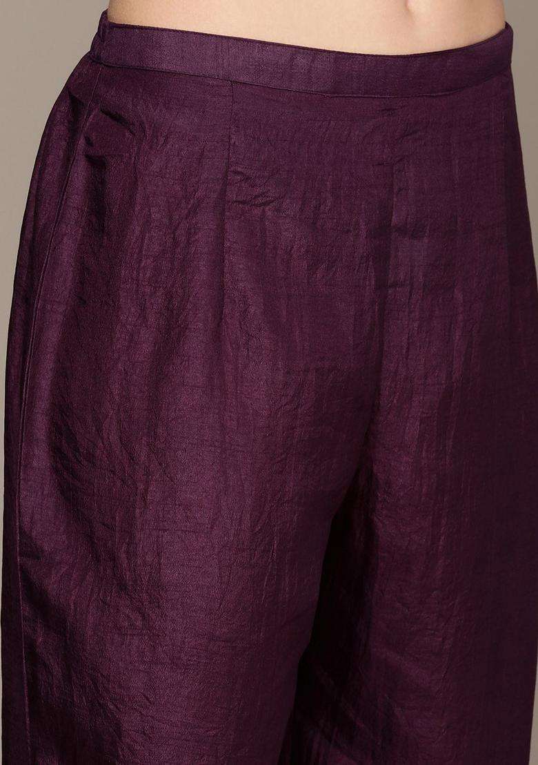 Purple Embroidered Polyester Kurta Set - Indya
