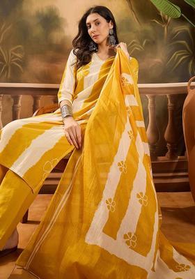 Yellow Striped Cotton Kurta Set