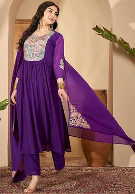 Purple Yoke Design Georgette Anarkali Set