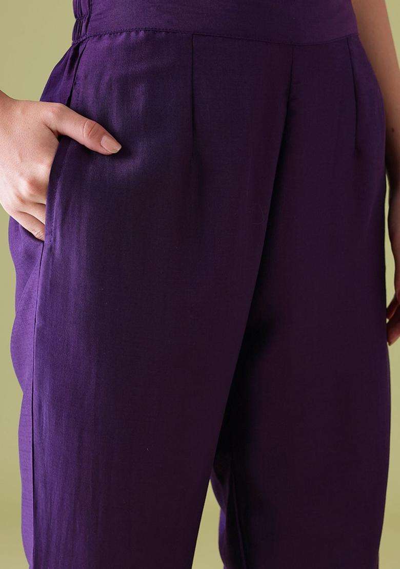 Purple Printed Cotton Kurta Set - Indya