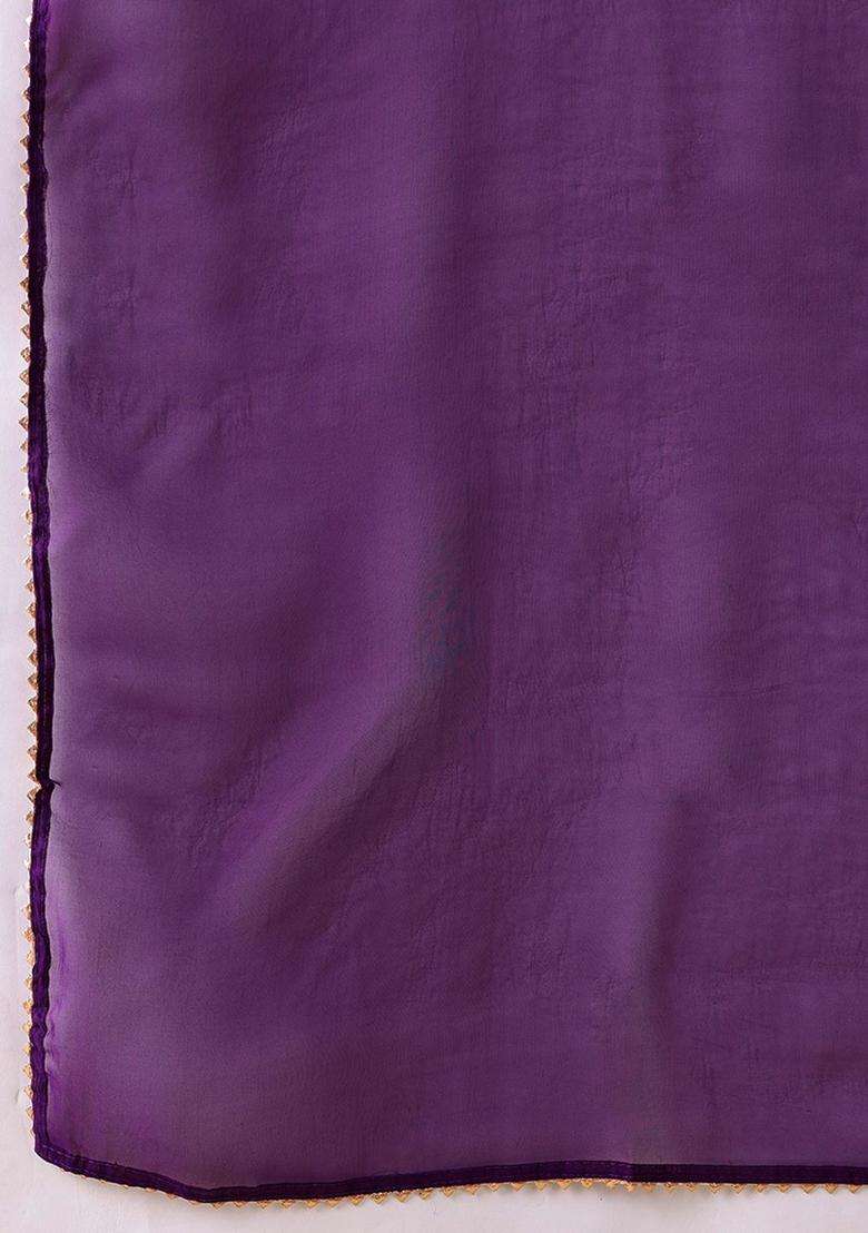 Purple Printed Cotton Kurta Set - Indya