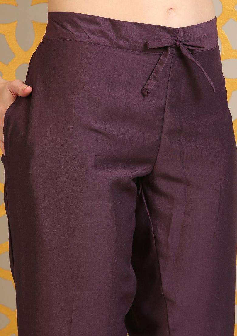 Purple Embroidered Viscose Kurta Set - Indya