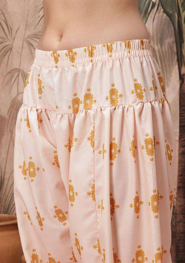 Mustard Printed Polyester Kurta Set - Indya